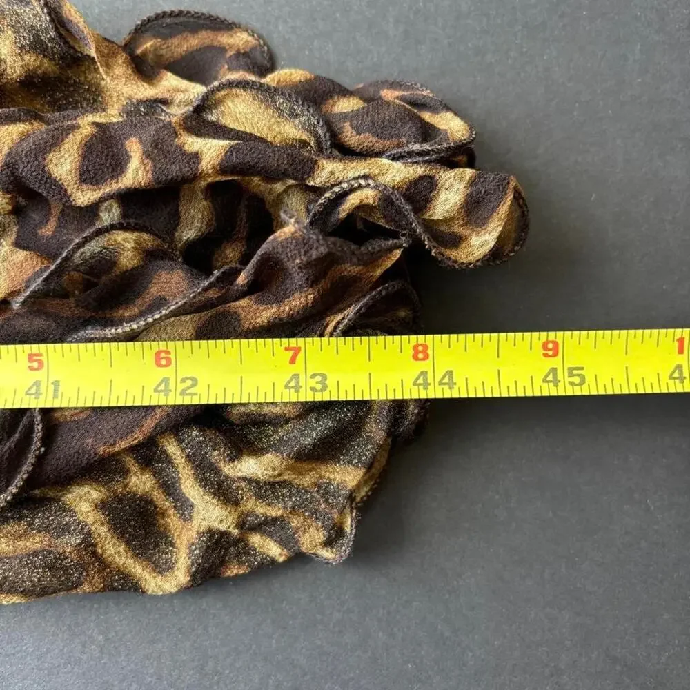 Vintage 100% Silk Sheer Leopard Print Ruffle Scarf